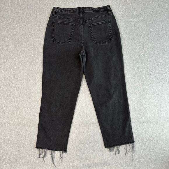 Wild Fable Mom Jeans Black Womens 10 Denim Distressed High Rise Crop Frayed Hem - Picture 2 of 7
